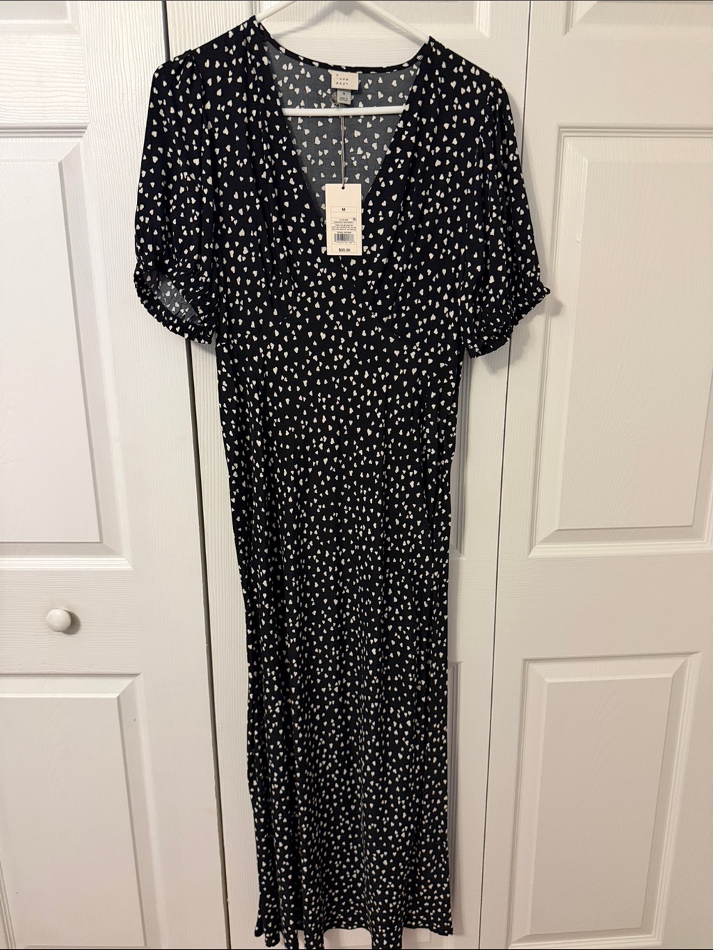 a new day Black Maxi Dress with White Heart Print